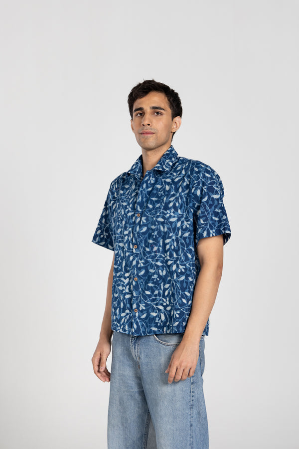 NAVY BLUE BAGRU HALF SLEEVE SHIRT