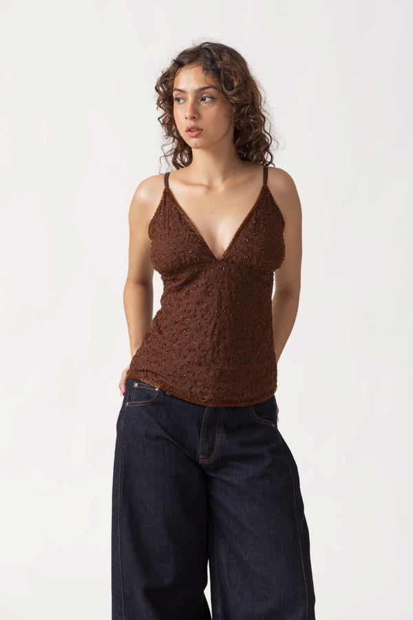 Brown Sequin Top