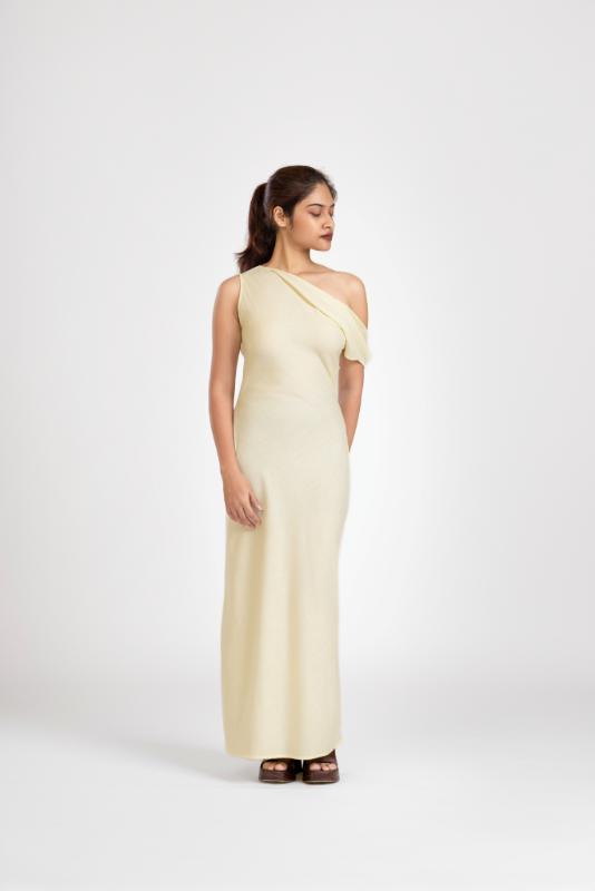 Butter Yellow One Shoulder Linen Dress