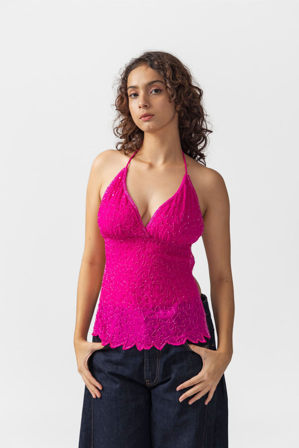 Pink Sequin Top Backless