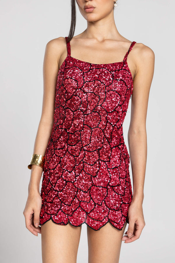 RED INDIAN FLOWER SEQUIN DRESS