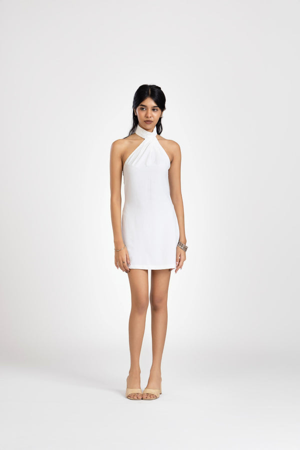 White Scarf Wrap Mini Dress